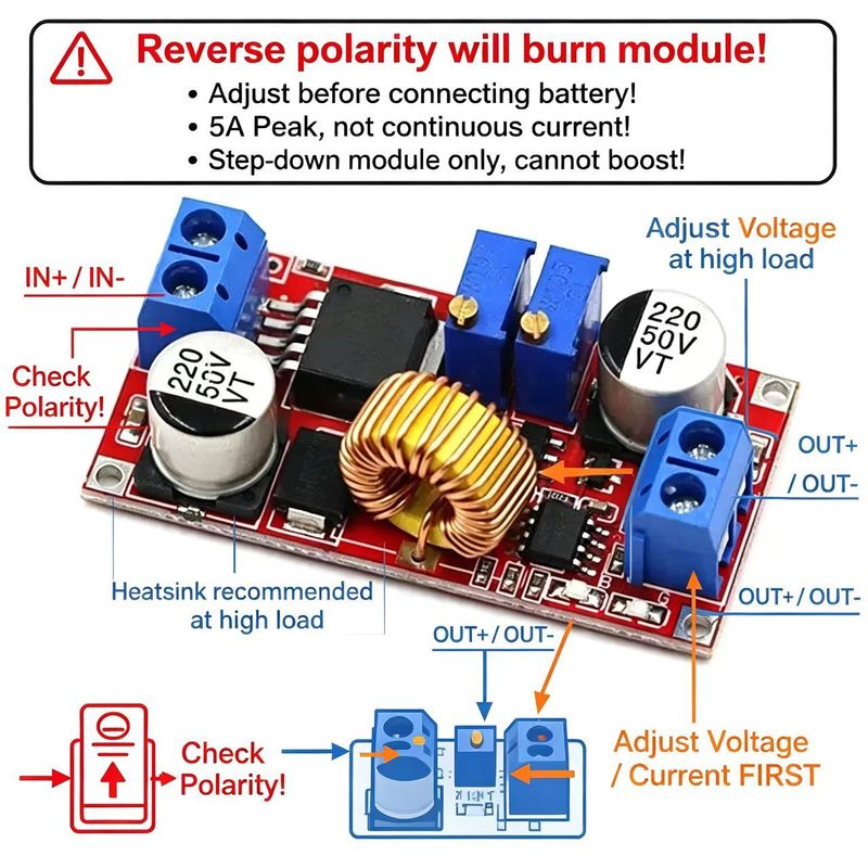 XL4015 5A Moduł obniżający nap – Esp32 Step Down Buck recenzja i cena